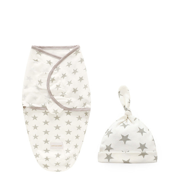 Newborn Cotton Swaddle Wrap & Hat Set | Soft Baby Swaddle Blanket