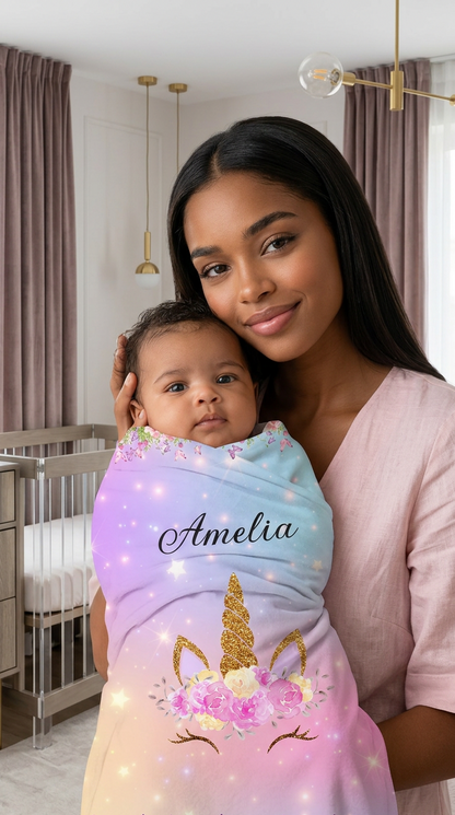 Personalized Baby Blanket | Unicorn Pastel Fleece with Custom Name