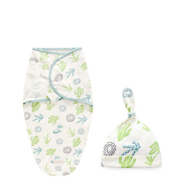 Newborn Cotton Swaddle Wrap & Hat Set | Soft Baby Swaddle Blanket