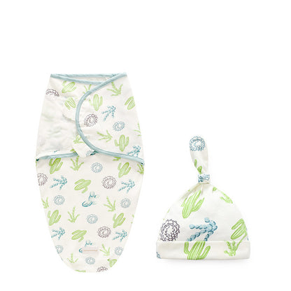 Newborn Cotton Swaddle Wrap & Hat Set | Soft Baby Swaddle Blanket