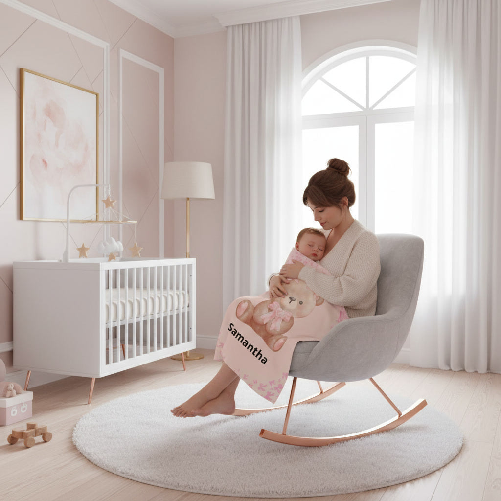 Personalized Baby Blanket Girl — Custom Name Pink Teddy Soft Fleece Lovey